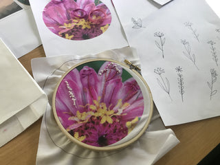 A work-in-progress embroidered artwork by a student.