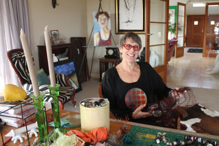 Unconventional Textile Materials tutor Maggy Johnston works on a piece of art.