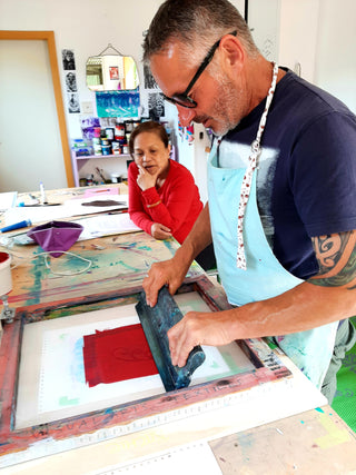 Students work on their artworks from their Mates Screen Printing on T-Shirts workshop.