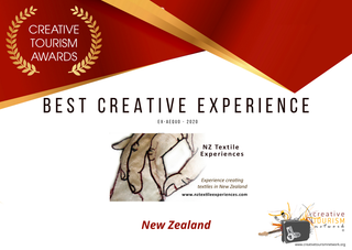 NZ Textile Experience's award for Best Creative Experience from the Creative Tourism Awards.